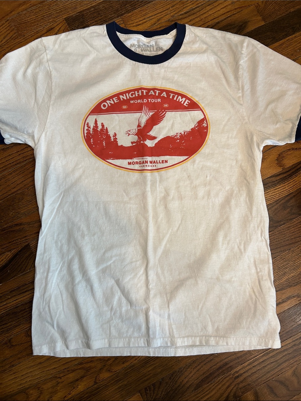 White Ringer Graphic Tee with Red Tour Oval